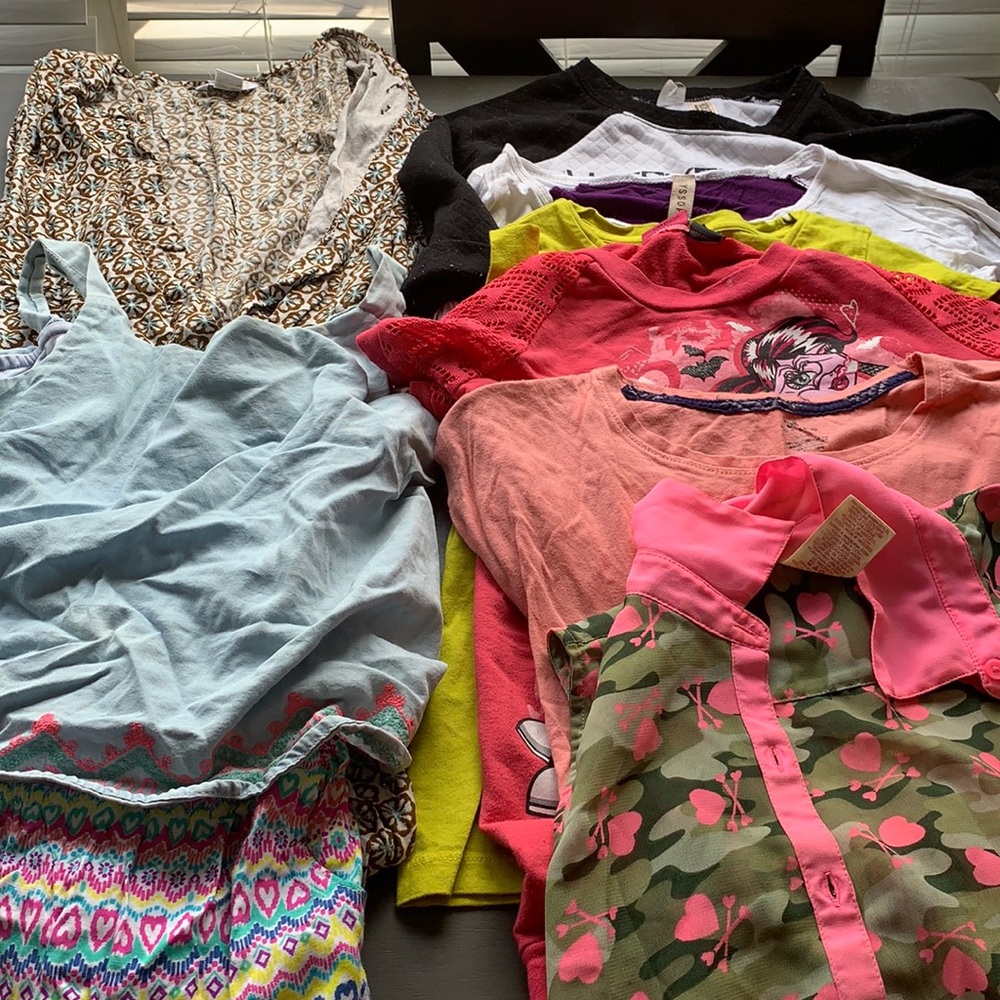Girls size 7/8 shirts & 2 - one piece outfits